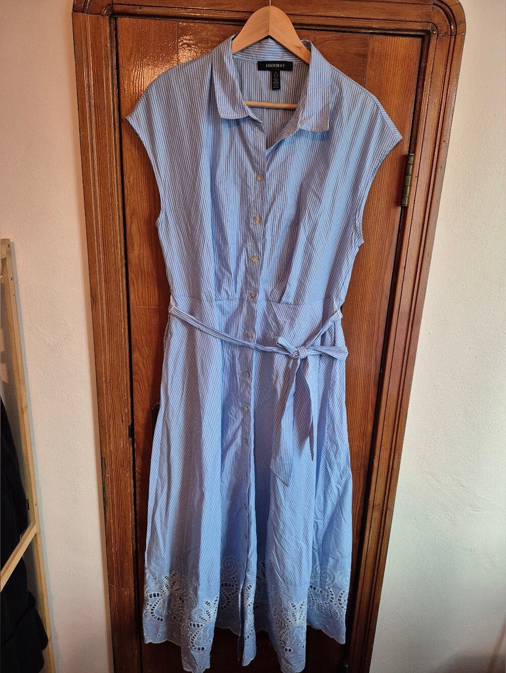 100% Cotton Maxi Dress Stripes And Eyelet Lace By Ellen Tracey Size Large